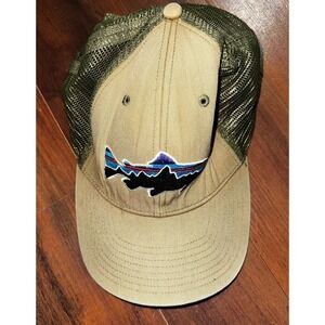 Patagonia Hat FITZ ROY Trout Trucker Mesh Back Snapback Cap Faded Green